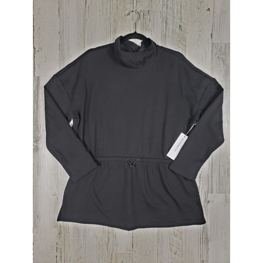 NWT Liz Claiborne Black Cinched Waist Pullover Sweatshirt Women's Size Large